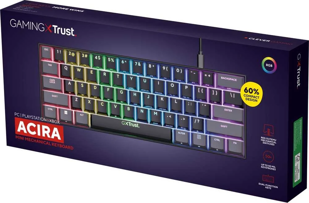 TRUST GXT 867 ACIRA 60% MINI RGB mechaninė klaviatūra
