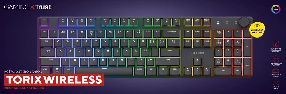 TRUST GXT 868 Torix Premium belaidė mechaninė žaidimų klaviatūra juoda