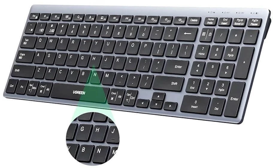 Ugreen Belaidė kompiuterio klaviatūra 2.4GHz / Bluetooth 5.4 įkraunama USB-C