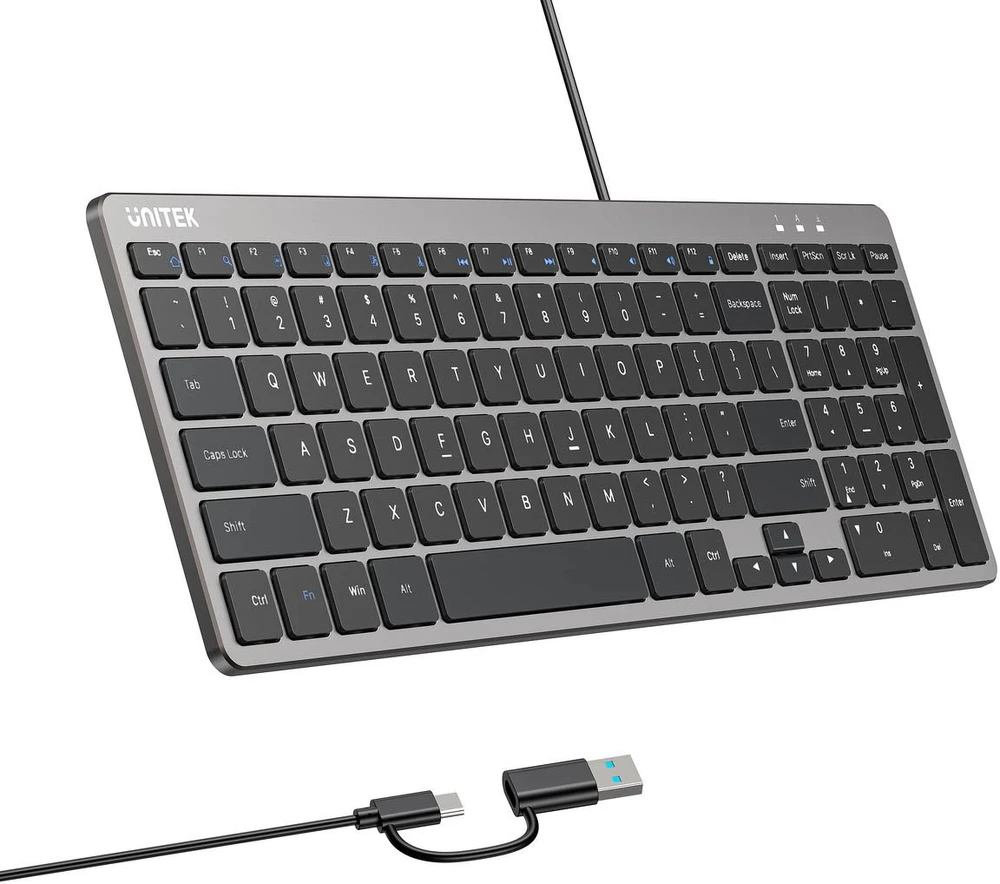 Klaviatūra Unitek SlimTap su laidu 96% pilka
