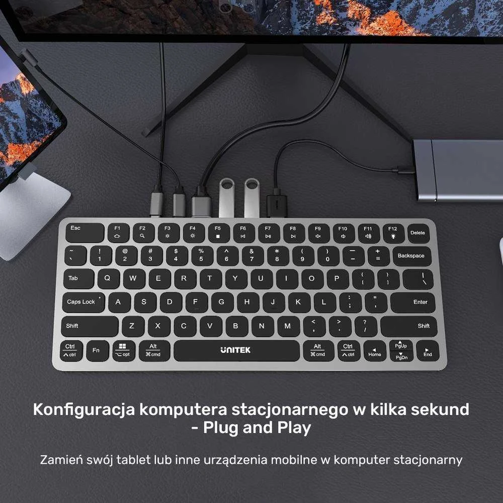 UNITEK D1092A HUB su klaviatūra 9in1 USB-C HDMI 4K PD 100W