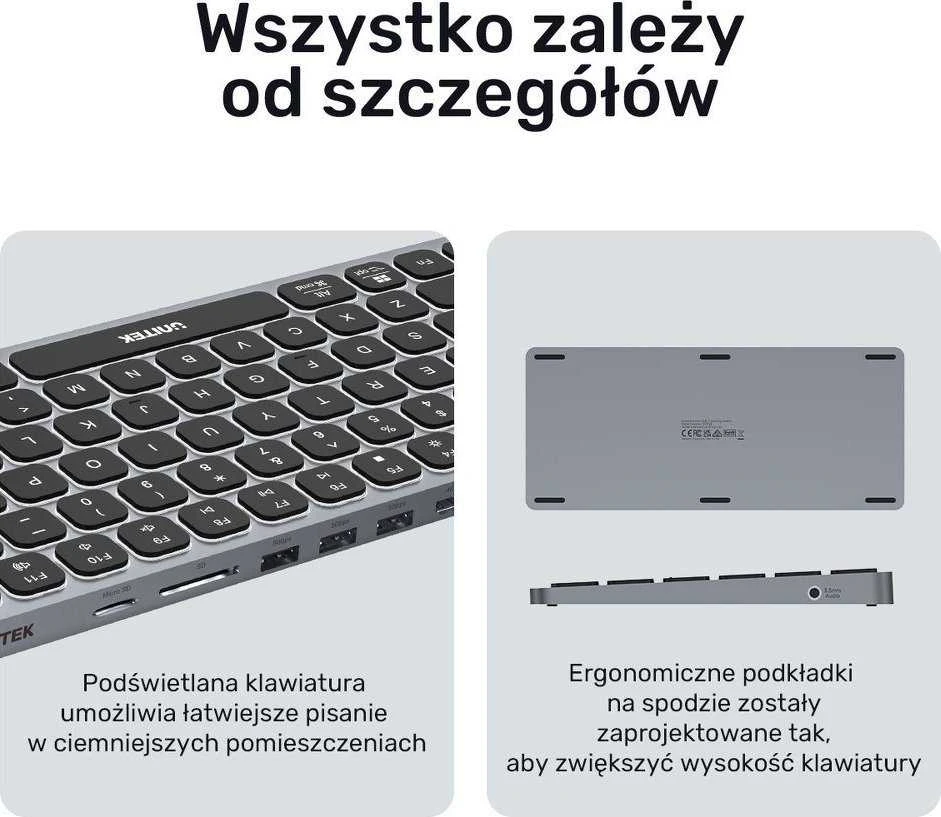 UNITEK D1092A HUB su klaviatūra 9in1 USB-C HDMI 4K PD 100W