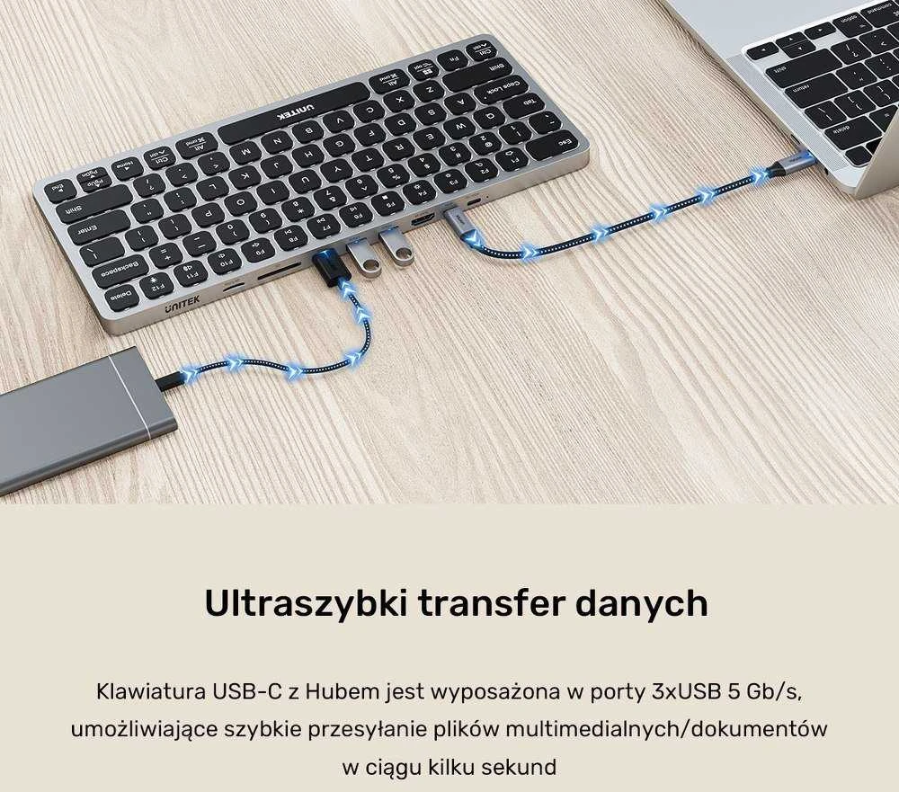 UNITEK D1092A HUB su klaviatūra 9in1 USB-C HDMI 4K PD 100W