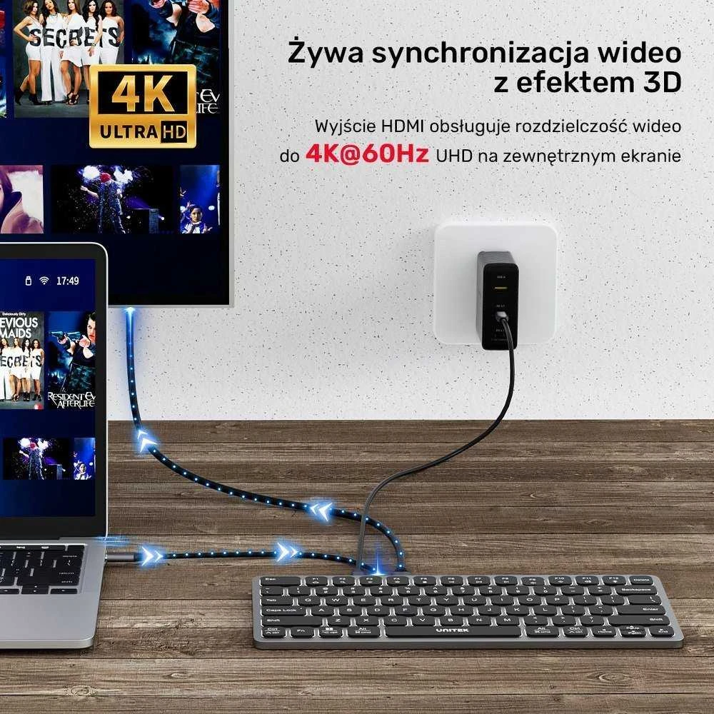 UNITEK D1092A HUB su klaviatūra 9in1 USB-C HDMI 4K PD 100W