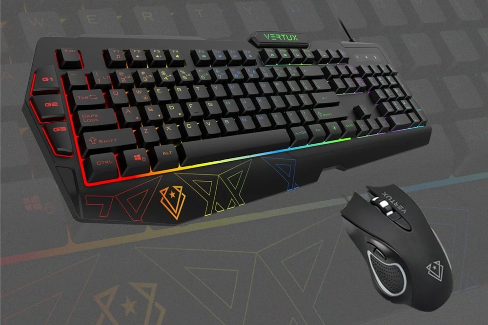 Klaviatūra Vertux Vertux 26 anti-ghosting Rinkinys Gamingowy Pelė Klaviatūra VENDETTA 3200 DPI RGB LED