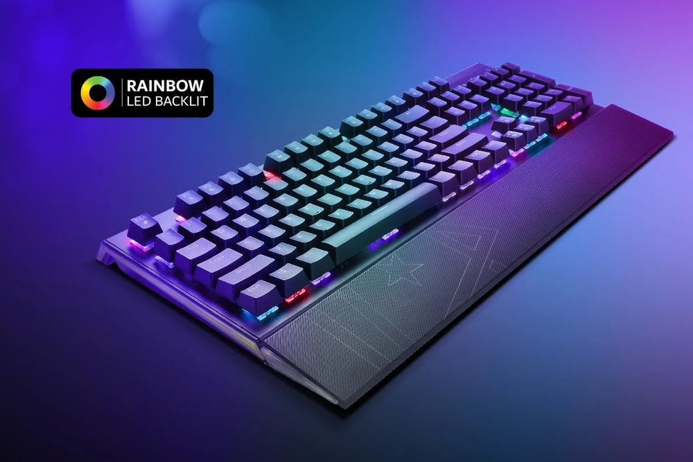 Klaviatūra Vertux Vertux mechaninė mėlyna anti-ghosting Toucan RGB su riešo atrama