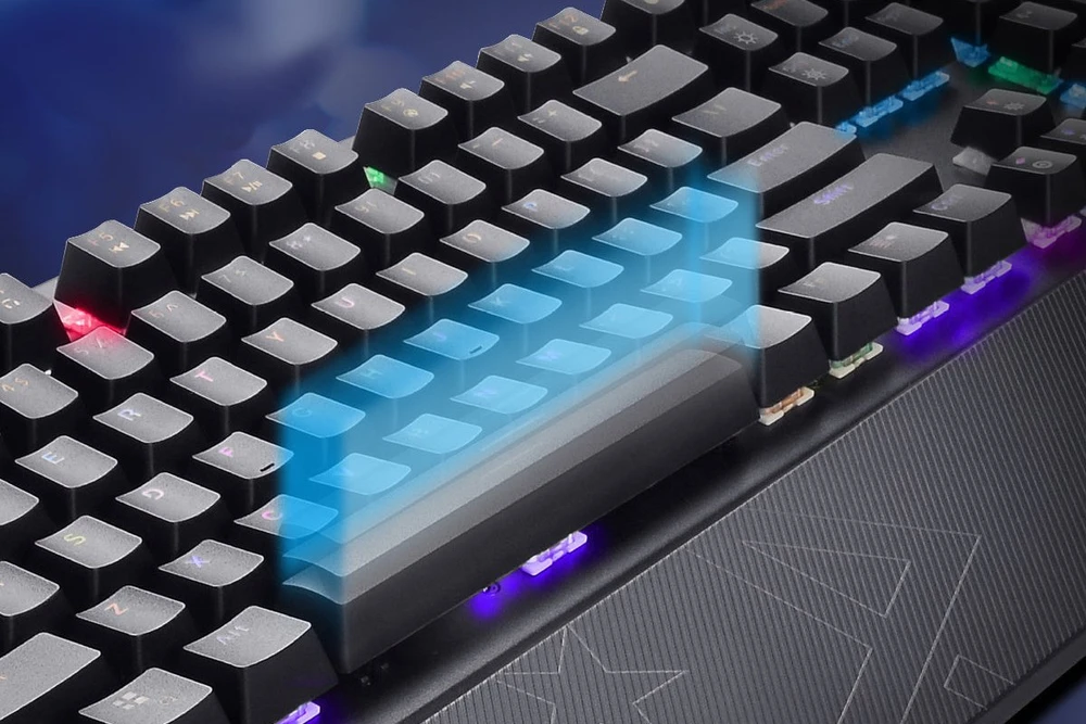 Klaviatūra Vertux Vertux mechaninė mėlyna anti-ghosting Toucan RGB su riešo atrama
