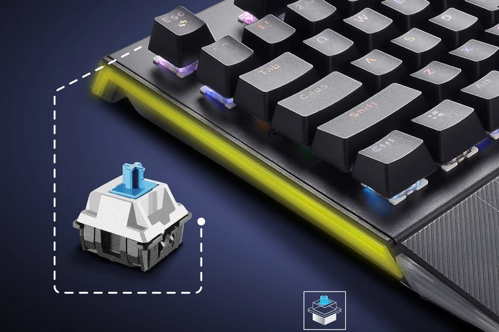 Klaviatūra Vertux Vertux mechaninė mėlyna anti-ghosting Toucan RGB su riešo atrama