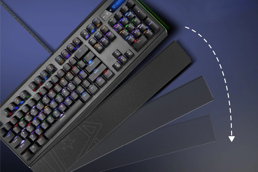 Klaviatūra Vertux Vertux mechaninė mėlyna anti-ghosting Toucan RGB su riešo atrama