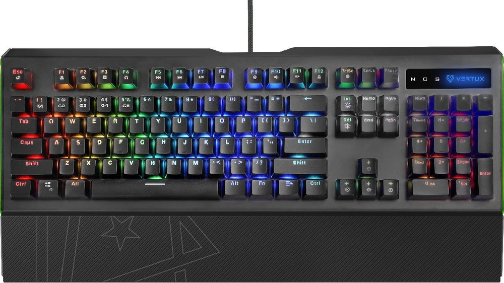 Klaviatūra Vertux Vertux mechaninė mėlyna anti-ghosting Toucan RGB su riešo atrama