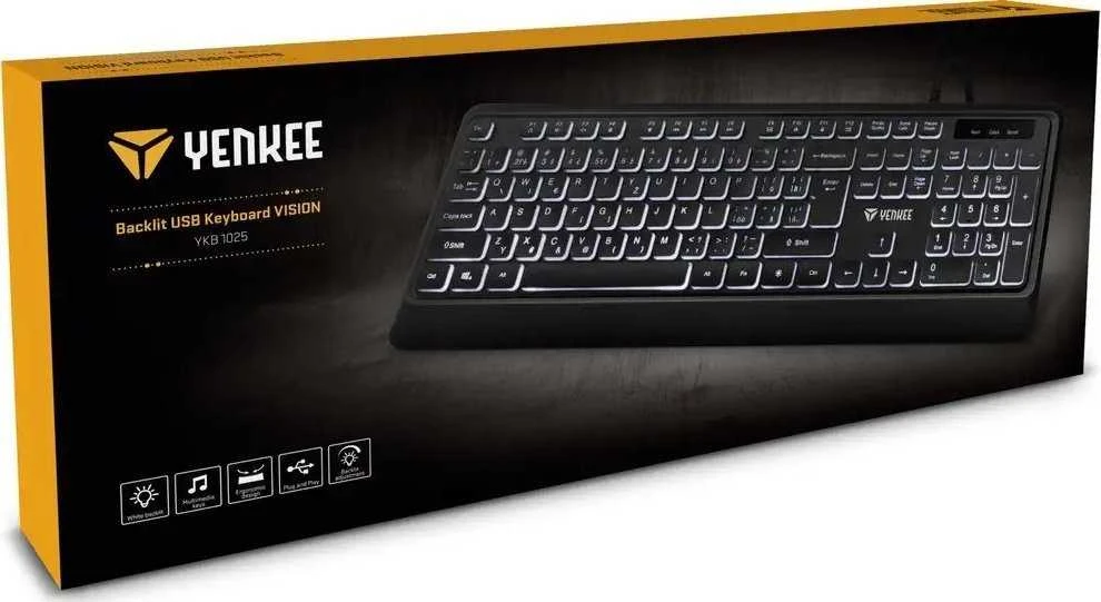 Yenkee USB Klaviatūra YKB 1025CS Vision, laidinė, su apšvietimu, juoda