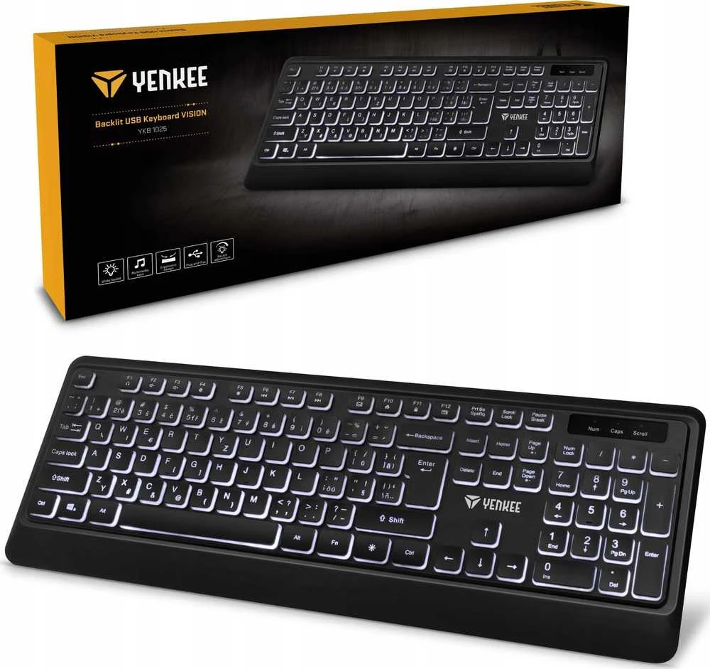 Yenkee USB Klaviatūra YKB 1025CS Vision, laidinė, su apšvietimu, juoda