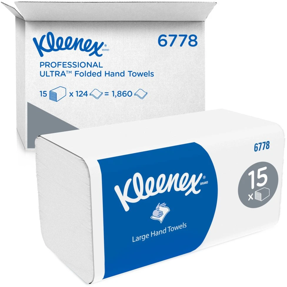 Kleenex Kleenex - Popieriniai rankšluosčiai, sulankstyti V forma, celiuliozė, 2 sluoksnių - 124 x 15=1860 segmentų