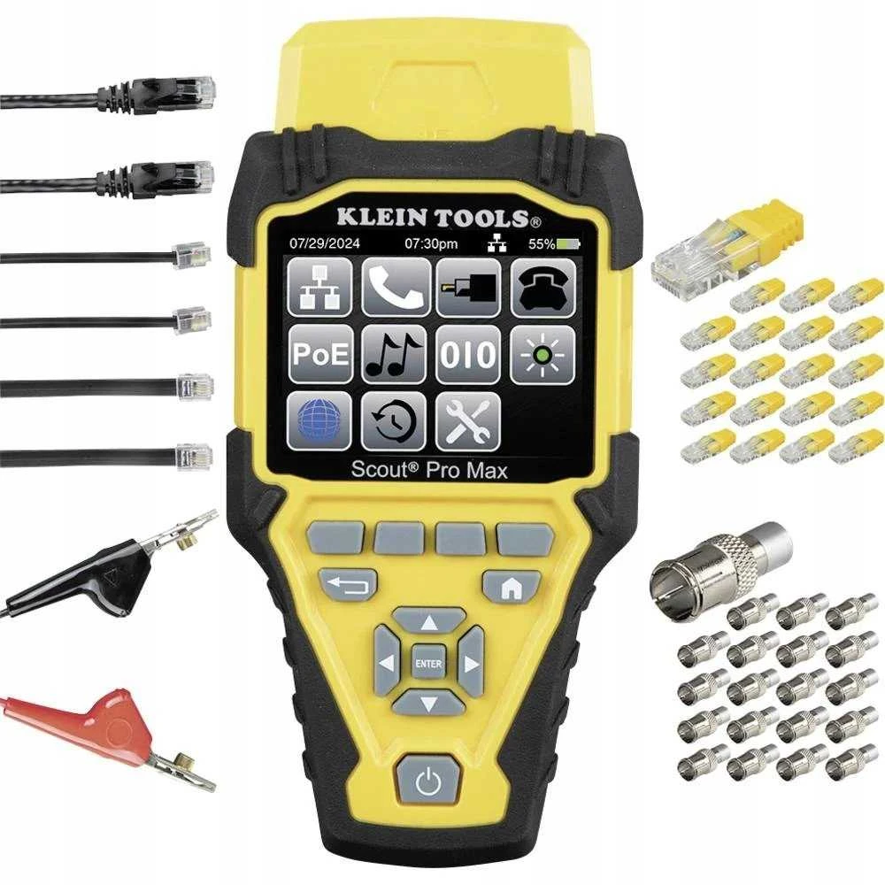 KLEIN TOOLS - VDV Scout® Pro Max testeris su imtuvų rinkiniu - 20x RJ45, 20x F jungčių