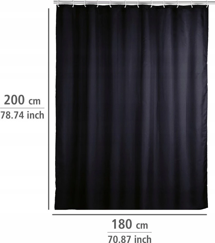 Wenko Weko Anti-pelėsinė dušo užuolaida vienspalvė Juodas, skalbiama, 180 x 200 cm