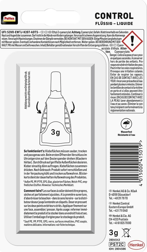 „Pattex Matic“ skysti antriniai klijai, buteliukas tepimui, 3 g