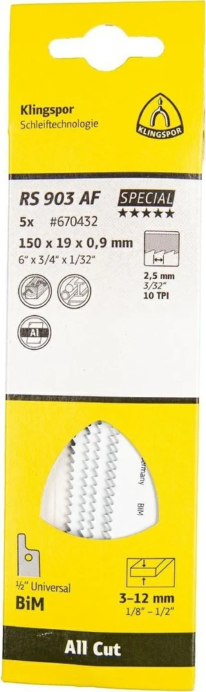 Klingspor KLINGSPOR BRZESZCZOT DO PIŁY SZABLASTEJ 150x19x0,9mm RS 903 AF /5szt.