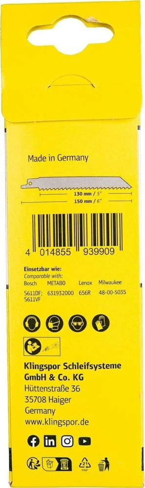 Klingspor KLINGSPOR BRZESZCZOT DO PIŁY SZABLASTEJ 150x19x1,27mm RS 953 AQ /5szt.