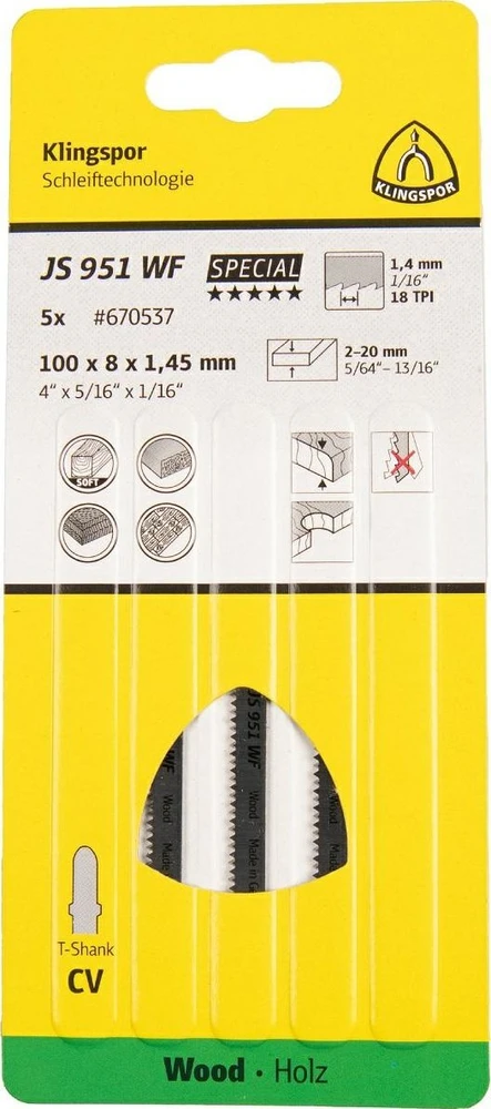 KLINGSPOR JIGSPOR PLAYPE 100x8x1,45mm JS 951 WF /5vnt.