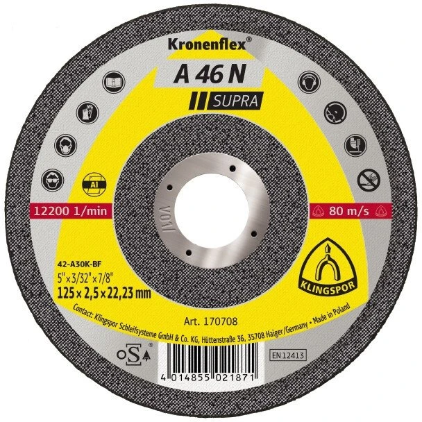 Klingspor pjovimo diskas A 46 N 170708 įspaustas 125 mm 22,23 mm 25 vnt.