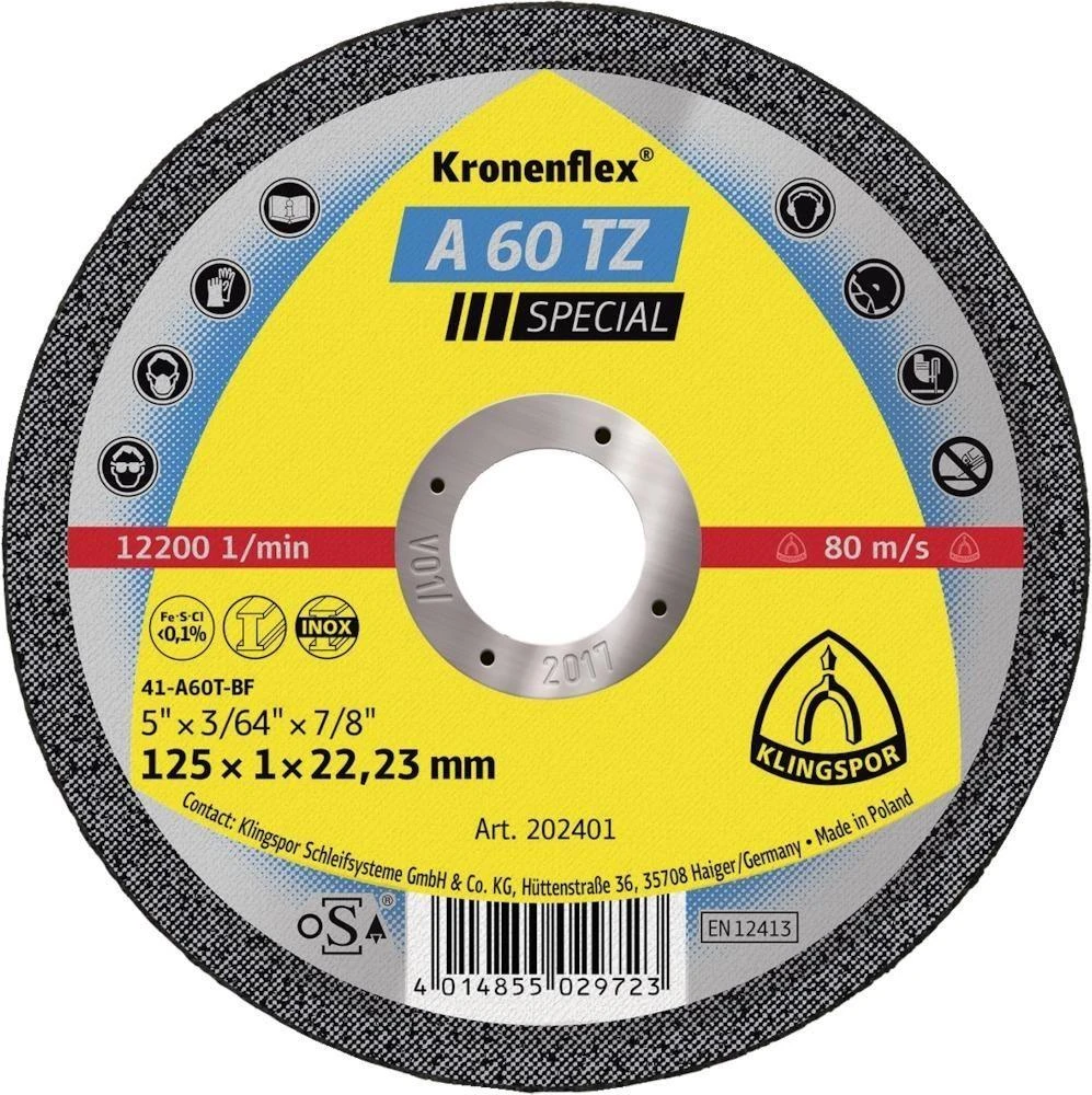 KLINGSPOR METALO PJOVIMO DISKAI 115 mm x 1,0 mm x 22,2 mm A60 TZ Special