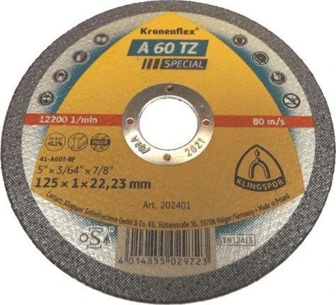 KLINGSPOR METALO PJOVIMO DISKAI 125 mm x 1,0 mm x 22,2 mm A60 TZ Special