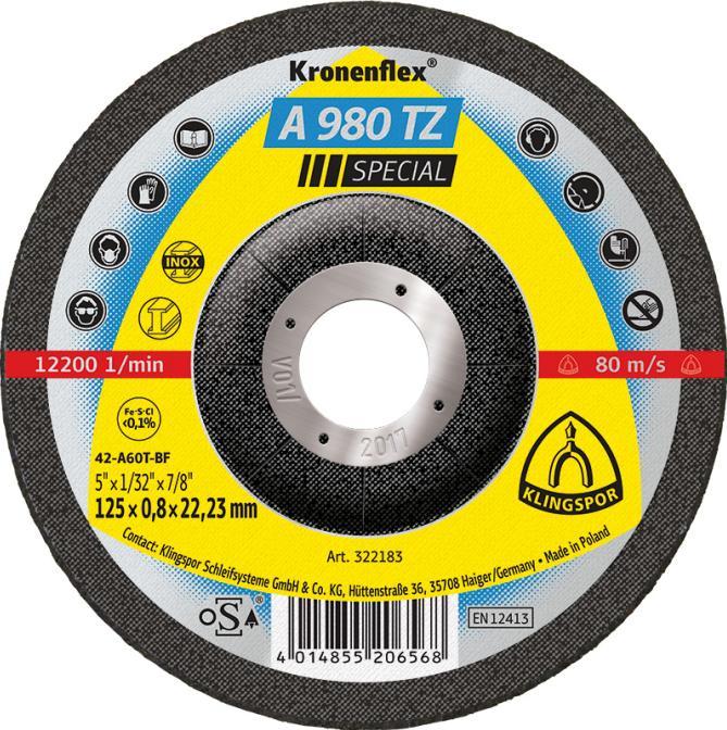 Tarcza KLINGSPOR METALO PJOVIMO DISKAI 125 mm x 0,8 mm x 22,2 mm A980 TZ Special