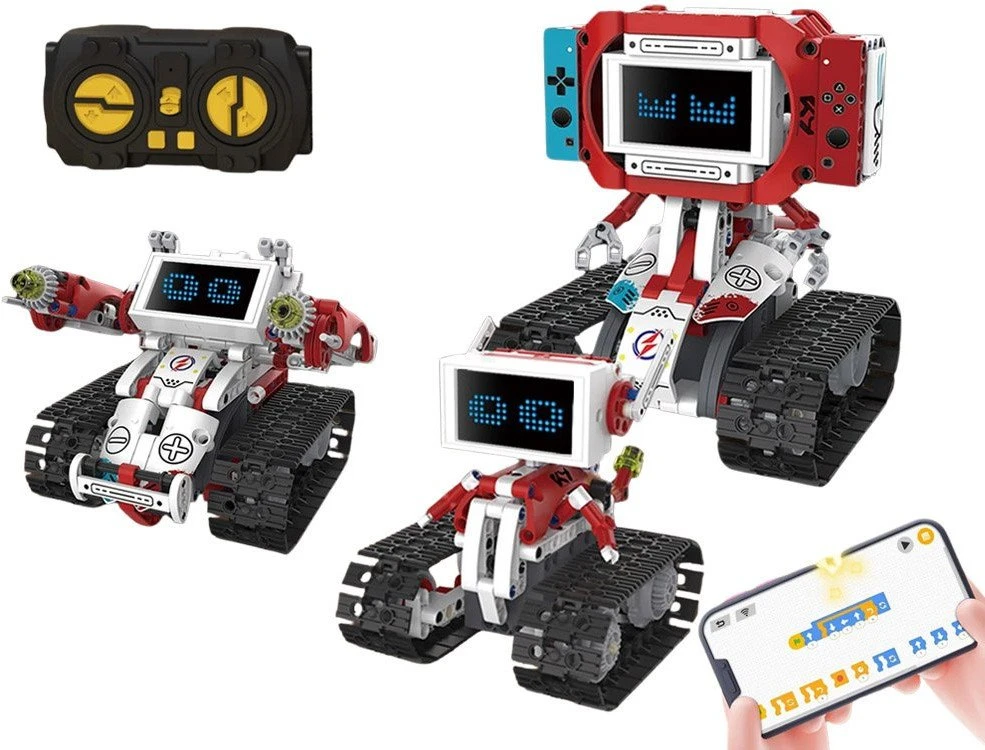 Jokomisiada techniniai statybiniai blokai „Robots Pro 5 viename“ rinkinys su nuotolinio valdymo pultu ir LED ekranu RC0741