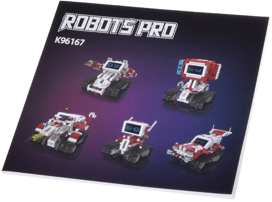 Jokomisiada techniniai statybiniai blokai „Robots Pro 5 viename“ rinkinys su nuotolinio valdymo pultu ir LED ekranu RC0741