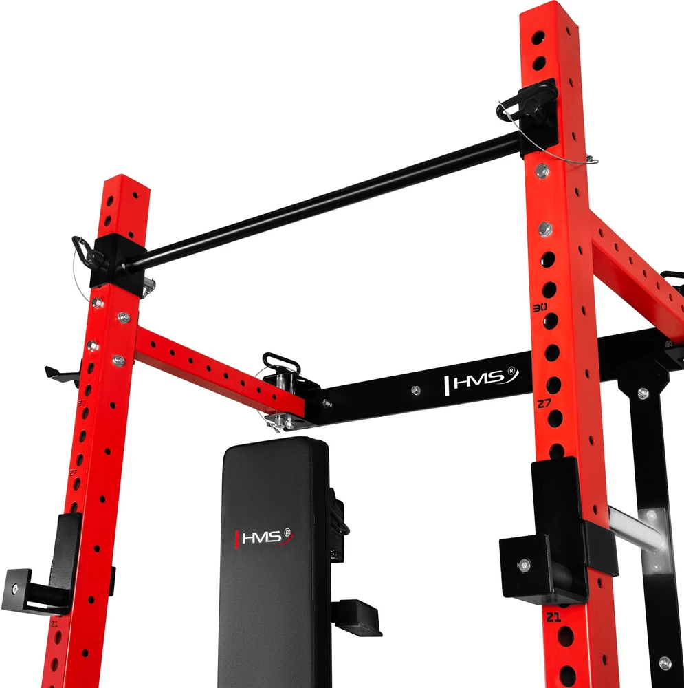Prie sienos tvirtinama slankiojanti jėgos gardelė su suoliuku KLT34, raudona, HMS Fitness