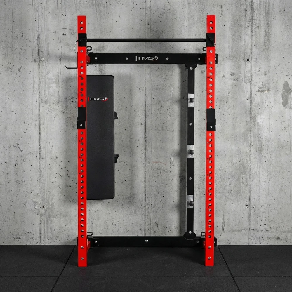 Prie sienos tvirtinama slankiojanti jėgos gardelė su suoliuku KLT34, raudona, HMS Fitness