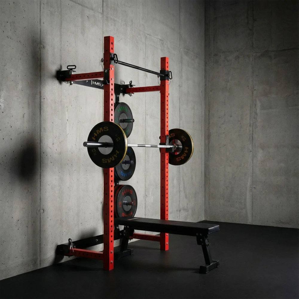 Prie sienos tvirtinama slankiojanti jėgos gardelė su suoliuku KLT34, raudona, HMS Fitness