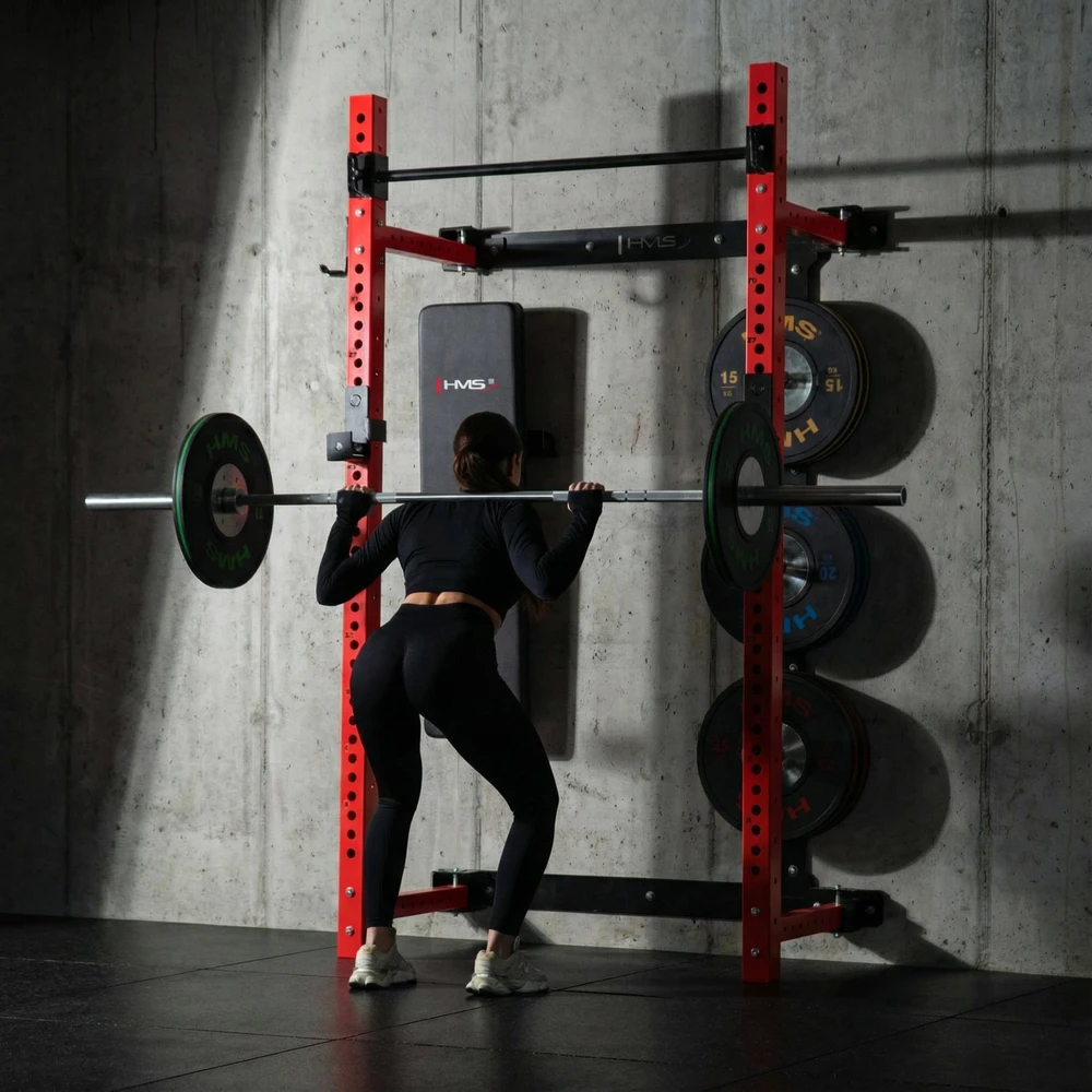 Prie sienos tvirtinama slankiojanti jėgos gardelė su suoliuku KLT34, raudona, HMS Fitness