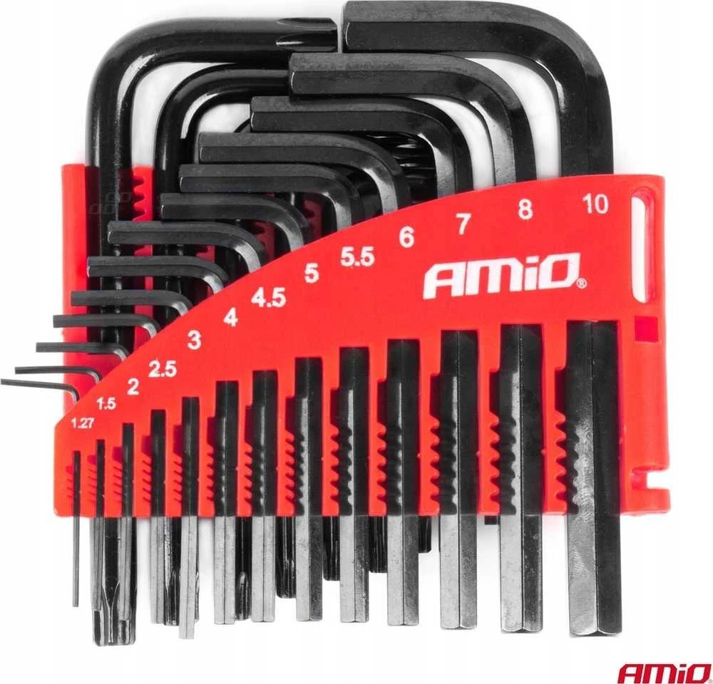 HEX ir TORX imbus raktų rinkinys CRV, juodas, 22 vnt., AMIO-04297