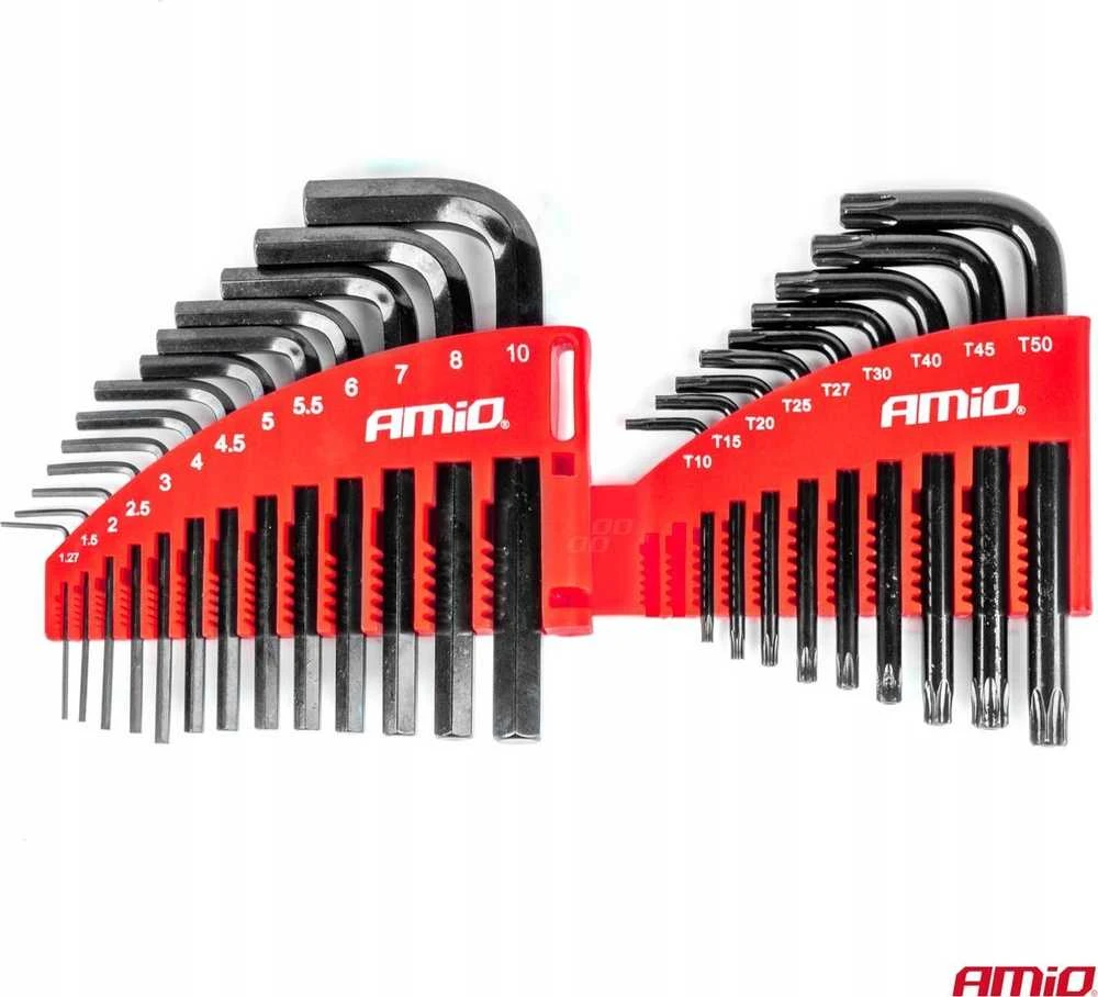 HEX ir TORX imbus raktų rinkinys CRV, juodas, 22 vnt., AMIO-04297