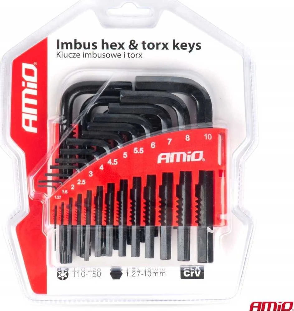 HEX ir TORX imbus raktų rinkinys CRV, juodas, 22 vnt., AMIO-04297