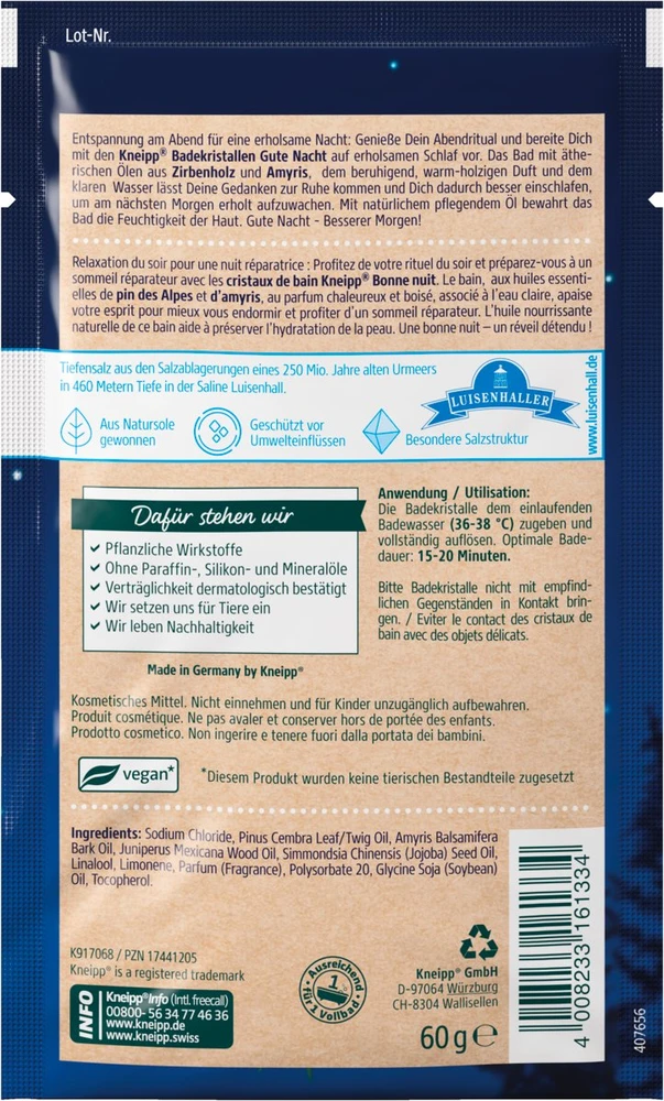 Kneipp „Good Night“ mineralinė vonios druska, unisex, 60 g