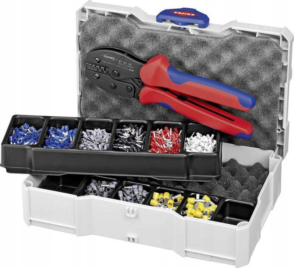 KNIPEX užspaudimų asortimentas galinėms rankovėms su užspaudimo replėmis