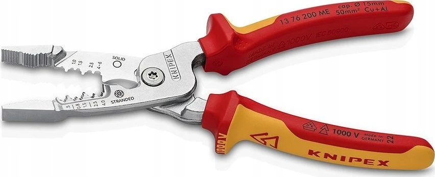Replės elektrikams VDE 1000V daugiafunkcinės 200mm 13 76 200 ME KNIPEX