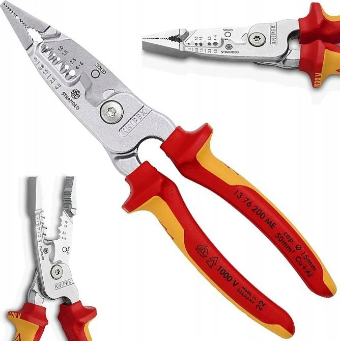 Replės elektrikams VDE 1000V daugiafunkcinės 200mm 13 76 200 ME KNIPEX