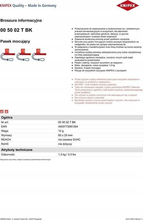 Įrankio apsauga nuo kritimo TT, Knipex