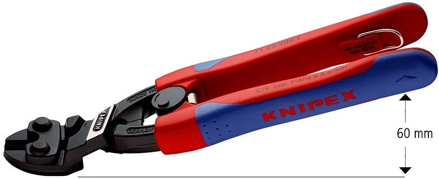 20º CoBolt šarnyrinės vielos pjovimo replės su spyruokle, ilgis 200 mm, Knipex [71 22 200 T]