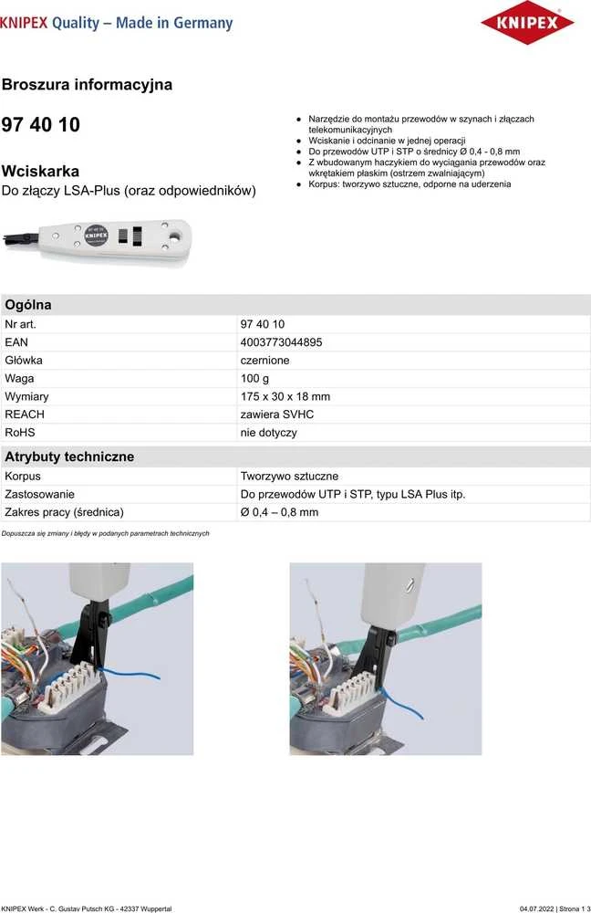 Įrankis laidų kaišiojimui 175mm 97 40 10, KNIPEX