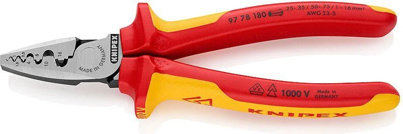 Replės elektrikams laidų antgaliams 0.25-16 mm² užspausti 97 78 180, Knipex