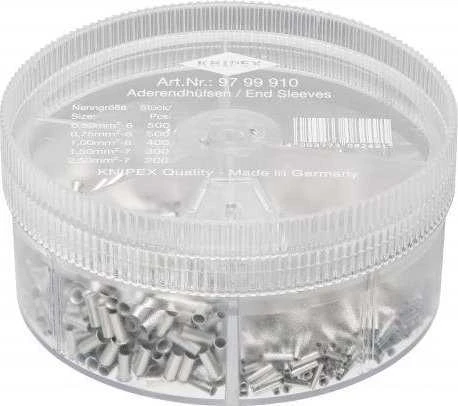 PIECES KNIPEX asortimento dėžutė 97 99 910 su neizoliuotomis antgaliais, kabelio įvorė (skaidri, 1900 vnt.)