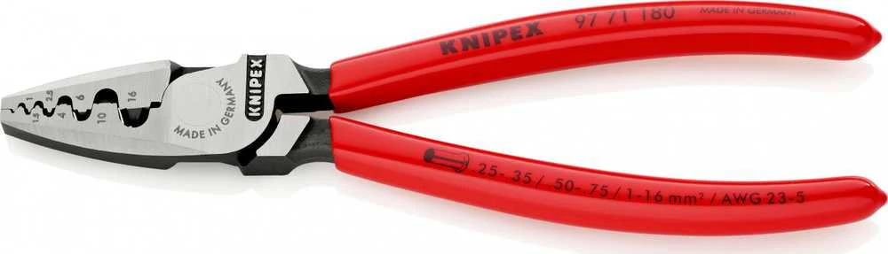 Laidų antgalių užspaudimo replės 0.25 - 16mm2, Knipex