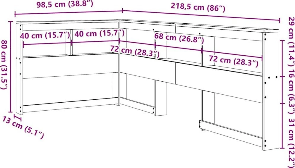 knygų spinta L formos 80 cm pušies medienos masyvas