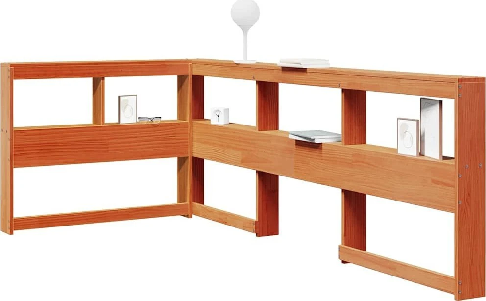 knygų spinta L formos vaško rudos 80 cm pušies medienos masyvas