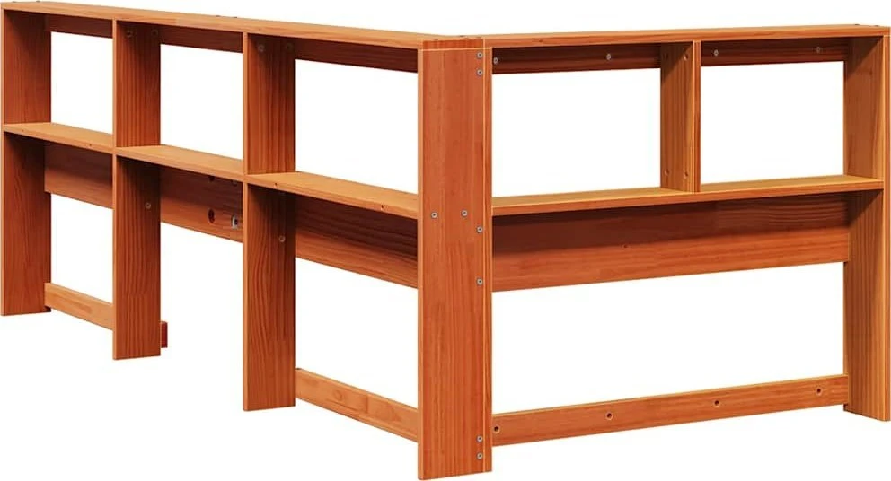 knygų spinta L formos vaško rudos 80 cm pušies medienos masyvas