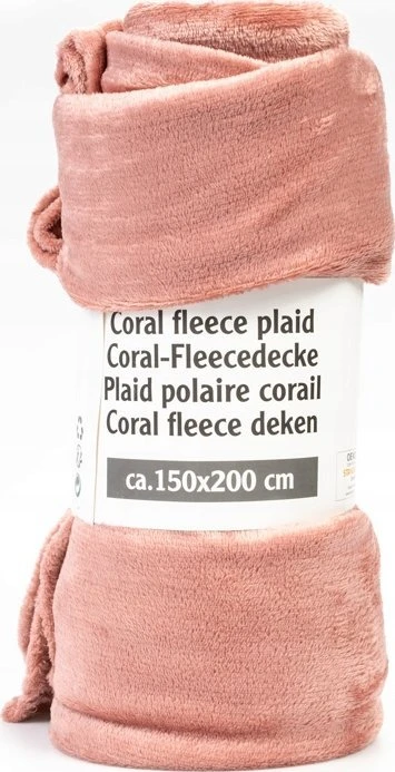 Rožinis 150x200 cm suvyniotas fleece užklotas
